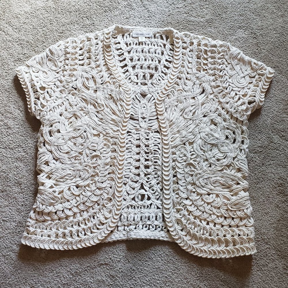 Coldwater Creek Cream Crocheted Cardigan size 16